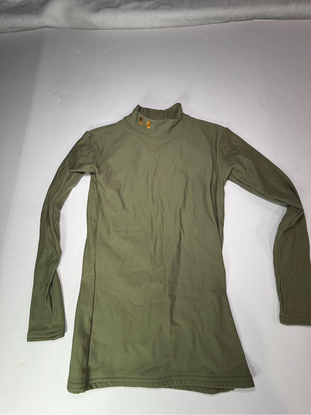 Under Armour Olive Mock Neck Long Sleeve Tee with Gold Logo